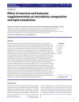 Effect of Exercise and Butyrate Supplementation on Microbiota Composition and Lipid Metabolism
