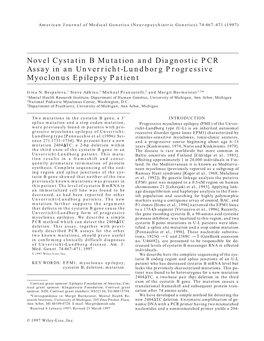 Novel Cystatin B Mutation and Diagnostic PCR Assay in an Unverricht-Lundborg Progressive Myoclonus Epilepsy Patient