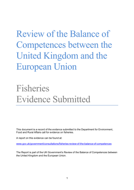 Review of the Balance of Competences Between the United Kingdom and the European Union