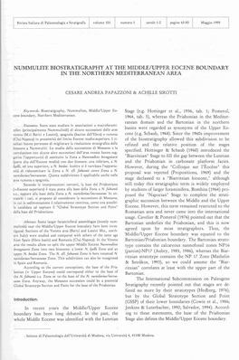 Nummulite Biostratigraphy at the Middle/Upper Eocene Boundary in the Northern Mediterranean Area