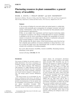 Fluctuating Resources in Plant Communities: a General Theory of Invasibility