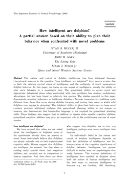 How Intelligent Are Dolphins? a Partial Answer Based on Their Ability to Plan Their Behavior When Confronted with Novel Problems