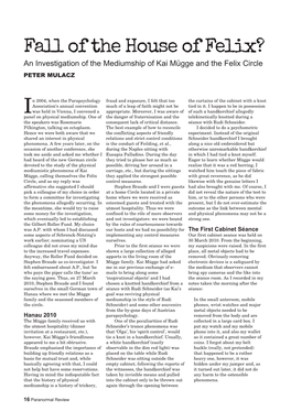 Fall of the House of Felix? an Investigation Ofthe Mediumship Ofkai Mügge and the Felix Circle