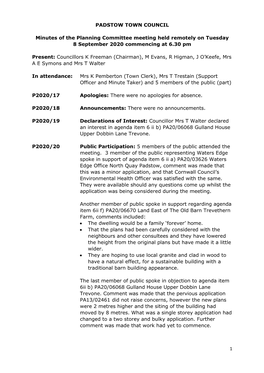 1 PADSTOW TOWN COUNCIL Minutes of the Planning Committee