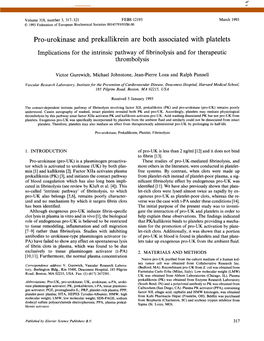 Pro-Urokinase and Prekallikrein Are Both Associated with Platelets