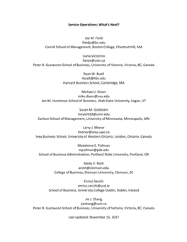 Service Operations: What's Next? Joy M. Field Fieldjo@Bc.Edu Carroll