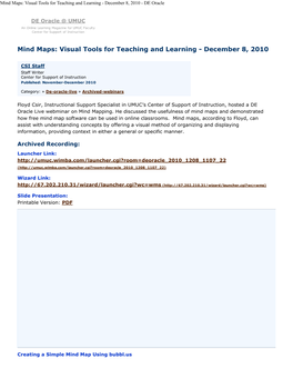 Mind Maps: Visual Tools for Teaching and Learning - December 8, 2010 - DE Oracle