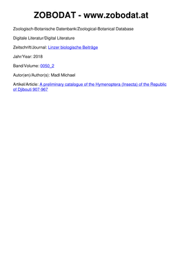 A Preliminary Catalogue of the Hymenoptera (Insecta) of the Republic of Djibouti 907-967 ©Biologiezentrum Linz, Austria; Download Unter