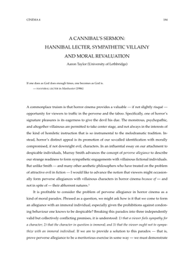 A Cannibal's Sermon: Hannibal Lecter, Sympathetic Villainy and Moral Revaluation