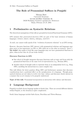 The Role of Pronominal Suffixes in Punjabi