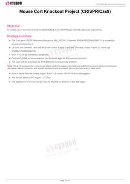 Mouse Cort Knockout Project (CRISPR/Cas9)