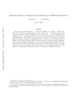 Mitigating Bias in Adaptive Data Gathering Via Differential Privacy