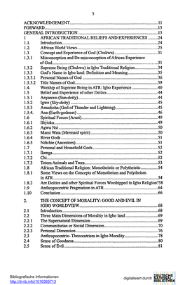 Acknowledgement 11 Forward 13 General Introduction 15 1 African Traditional Beliefs and Experiences 24 1.1