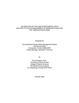 An Analysis of Fish and Invertebrate Data Related to the Establishment of Minimum Flows for the Tampa Bypass Canal