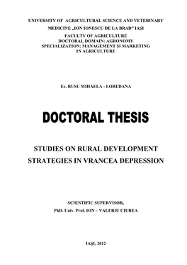 Studies on Rural Development Strategies in Vrancea Depression