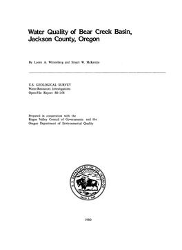 Water Quality of Bear Creek Basin, Jackson County, Oregon
