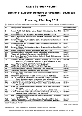 Swale Borough Council Thursday, 22Nd May 2014