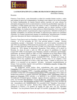 39 LA EMANCIPACIÓN EN LA OBRA DE FRANCISCO VIRGILIO TOSTA David Ruiz Chataing Resumen Francisco Tosta García Como Historiador