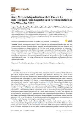 Giant Vertical Magnetization Shift Caused by Field-Induced Ferromagnetic Spin Reconﬁguration in Ni50mn36ga14 Alloy