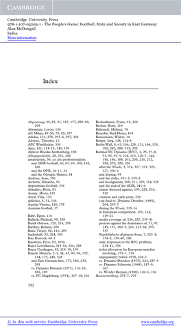 The People’S Game: Football, State and Society in East Germany Alan Mcdougall Index More Information