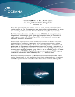 Vulnerable Sharks in the Atlantic Ocean the Need for International Management November, 2011