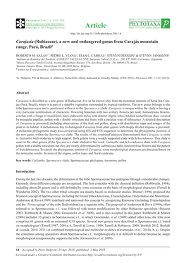 Rubiaceae), a New and Endangered Genus from Carajás Mountain Range, Pará, Brazil