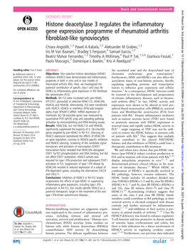 Histone Deacetylase 3 Regulates the Inflammatory Gene Expression Programme of Rheumatoid Arthritis Fibroblast-Like Synoviocytes