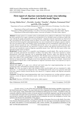 First Report of Algerian Watermelon Mosaic Virus Infecting Cucumis Sativus L in South South Nigeria