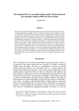 The Changeful Fate of a Groundbreaking Insight: the Darwinian Fit- Ness Principle Caught in Different Webs of Belief