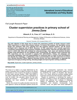 Cluster Supervision Practices in Primary School of Jimma Zone