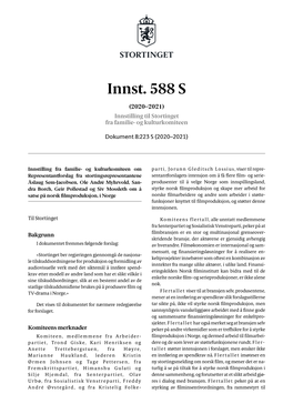 Innst. 588 S (2020–2021) Innstilling Til Stortinget Fra Familie- Og Kulturkomiteen