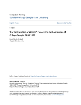 Recovering the Lost Voices of College Temple, 1853-1889