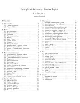 Principles of Astronomy: Possible Topics