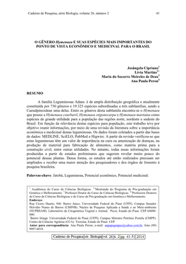 O GÊNERO Hymenaea E SUAS ESPÉCIES MAIS IMPORTANTES DO PONTO DE VISTA ECONÔMICO E MEDICINAL PARA O BRASIL