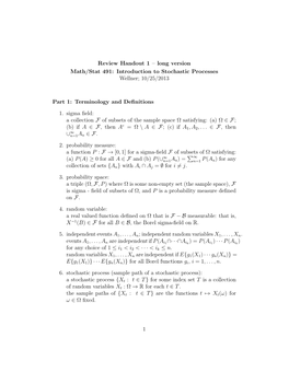 Introduction to Stochastic Processes Wellner; 10/25/2013 Part 1