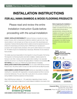 Installation Instructions for All Hawa Bamboo & Wood Flooring Products