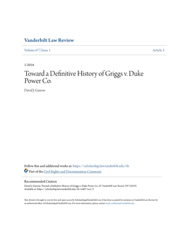 Toward a Definitive History of Griggs V. Duke Power Co