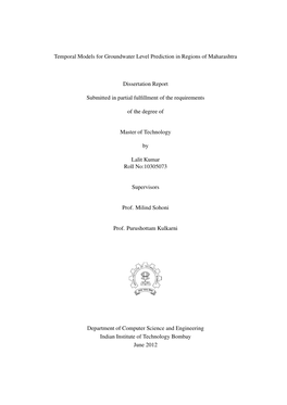 Temporal Models for Groundwater Level Prediction in Regions of Maharashtra