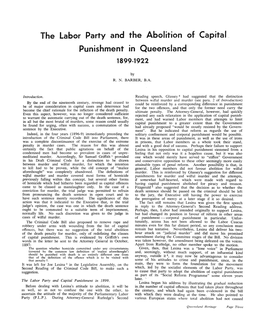 The Labor Party and the Abolition of Capital.. Punishment in Queensland