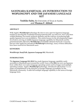 Sayonara Kanjitalk: an Introduction to Wopldscpipt and the Japanese Language Kit