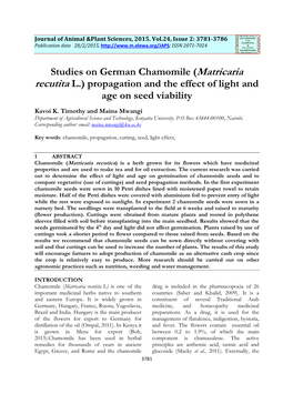 Studies on German Chamomile (Matricaria Recutita