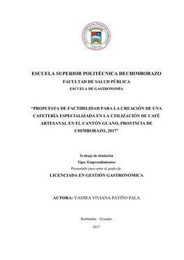 Escuela Superior Politécnica Dechimborazo Facultad De Salud Pública Escuela De Gastronomía