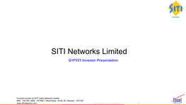 SITI Networks Limited Q1FY21 Investor Presentation