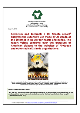 Terrorism and Internet: a US Senate Report1 Analyzes the Extensive Use Made by Al-Qaeda of the Internet in Its War for Hearts and Minds