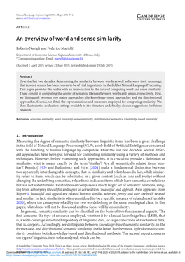 An Overview of Word and Sense Similarity