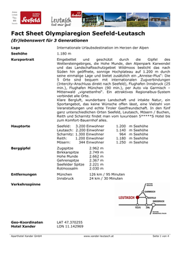 Fact Sheet Olympiaregion Seefeld-Leutasch