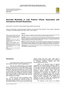 Neonatal Morbidity in Late Preterm Infants Associated with Intrauterine Growth Restriction