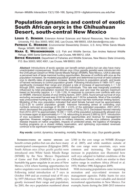 Population Dynamics and Control of Exotic South African Oryx in the Chihuahuan Desert, South-Central New Mexico Louis C