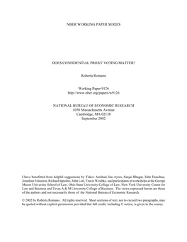 Nber Working Paper Series Does Confidential Proxy