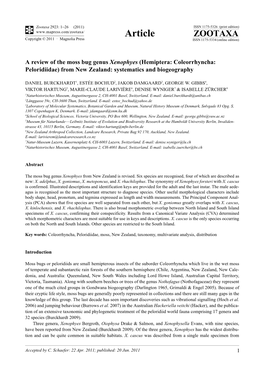 Hemiptera: Coleorrhyncha: Peloridiidae) from New Zealand: Systematics and Biogeography